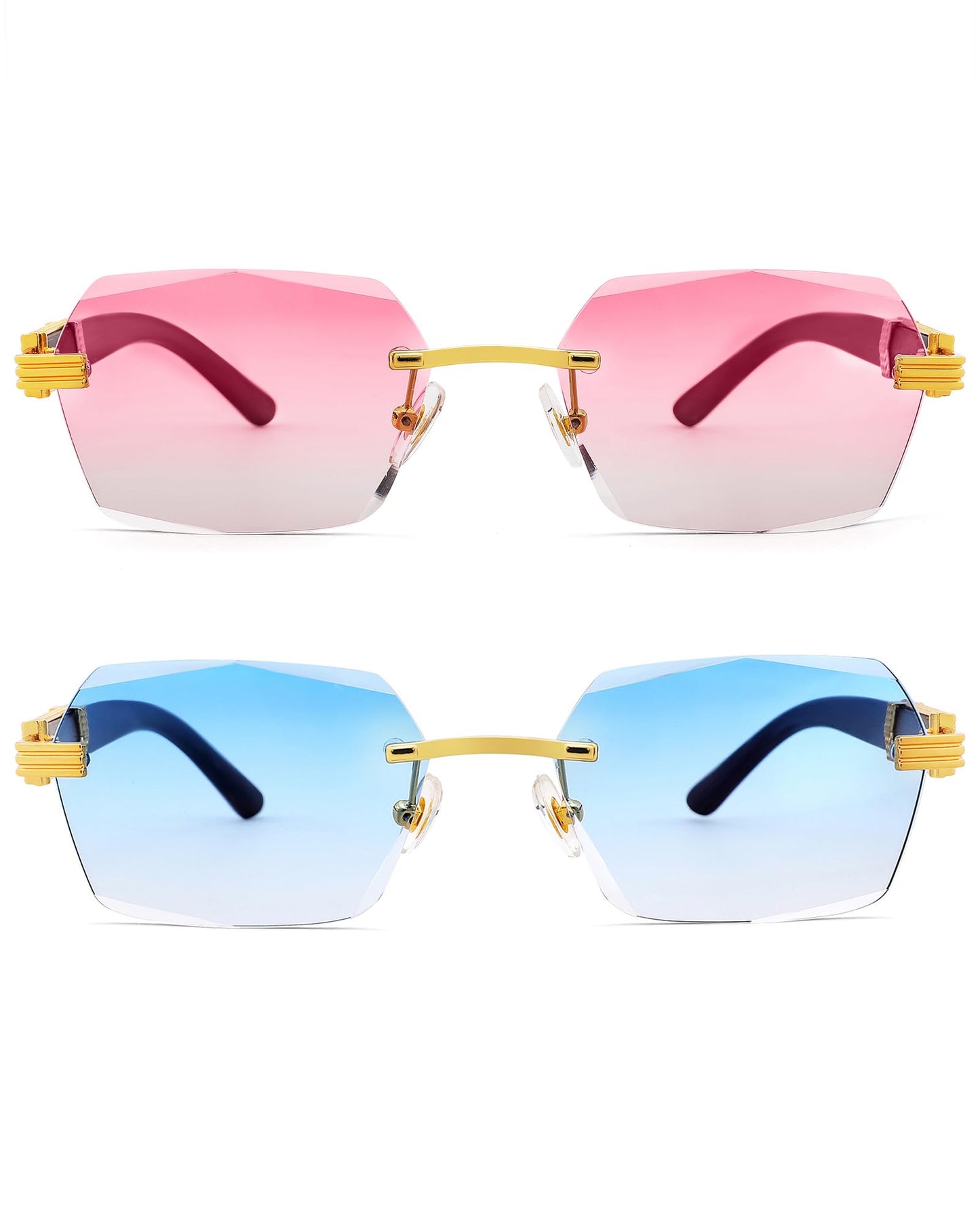 Pro Acme Rimless Rectangle Sunglasses for Men Women Hexagon Shade Eyewear Frameless y2k Glasses