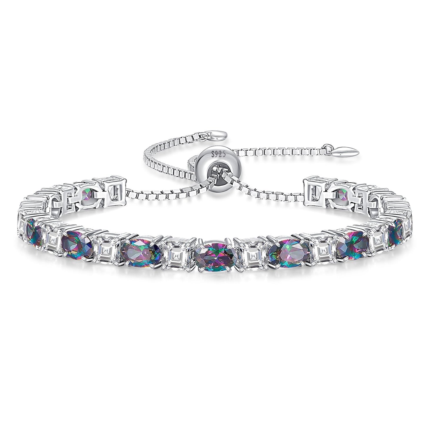 Sterling Silver Birthstone Bracelets for Women White Gold Tennis Bracelets Adjustable Chain 6-9 Inchs Jewelry Hypoallergenic Anniversary Birthday Gifts for Women Mom Wife Her