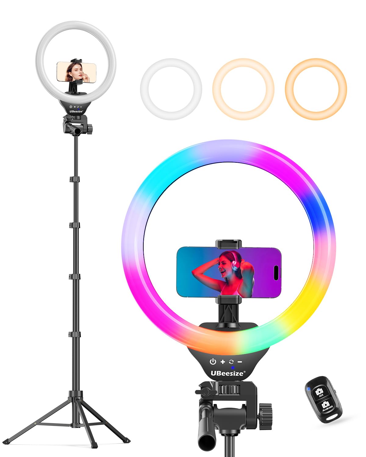 UBeesize 12'' LED Ring Light with 62'' Tripod Stand, Selfie Ring Light for Video Recording, Live Streaming, TikTok & YouTube, Compatible with iPhone & Android (Black)
