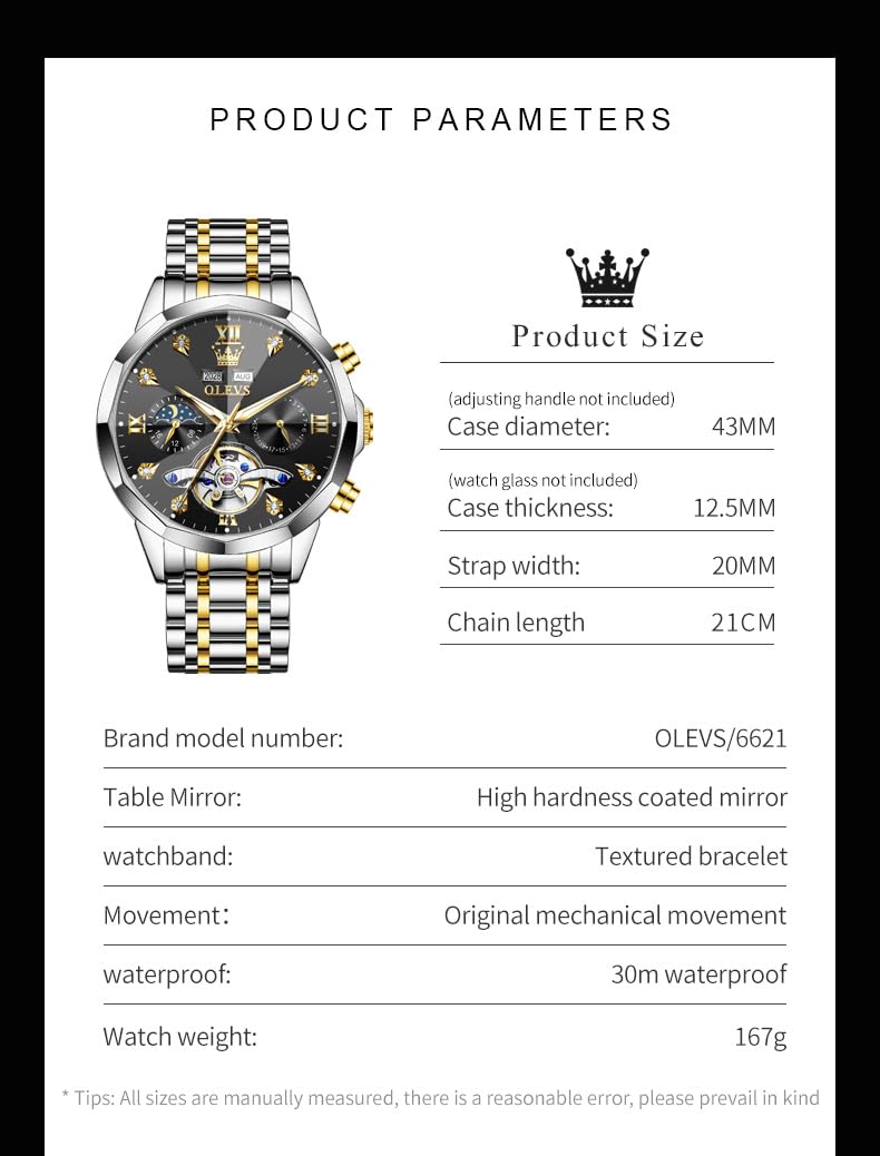 OLEVS Skeleton Men Watches Automatic Business Luxury Diamond Self Winding Watch for Men Stainless Steel Calendar Wrist Watch