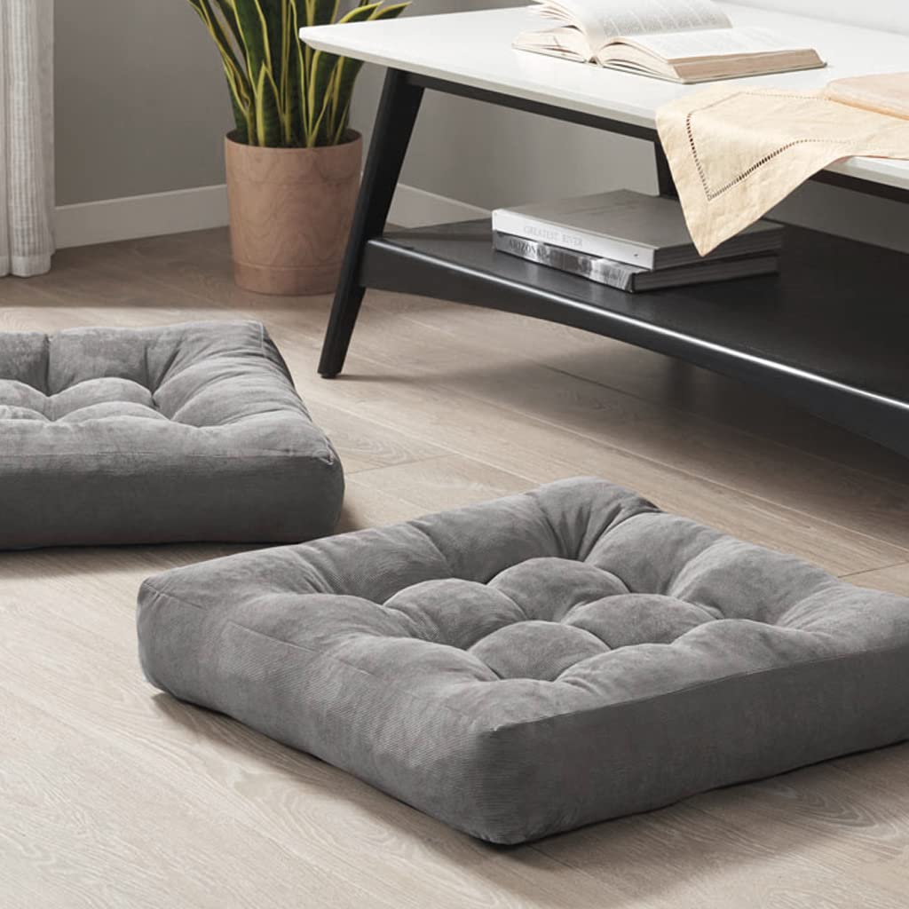 Meditation Floor Pillow Set of 2, Round Large Pillows Seating for Adults, Tufted Corduroy Cushion for Living Room Tatami, Beige 22 Inch