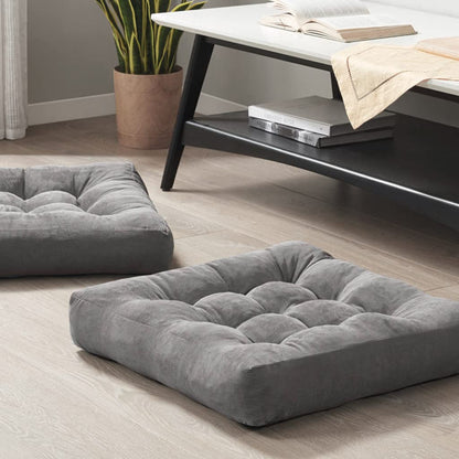 Meditation Floor Pillow Set of 2, Round Large Pillows Seating for Adults, Tufted Corduroy Cushion for Living Room Tatami, Beige 22 Inch