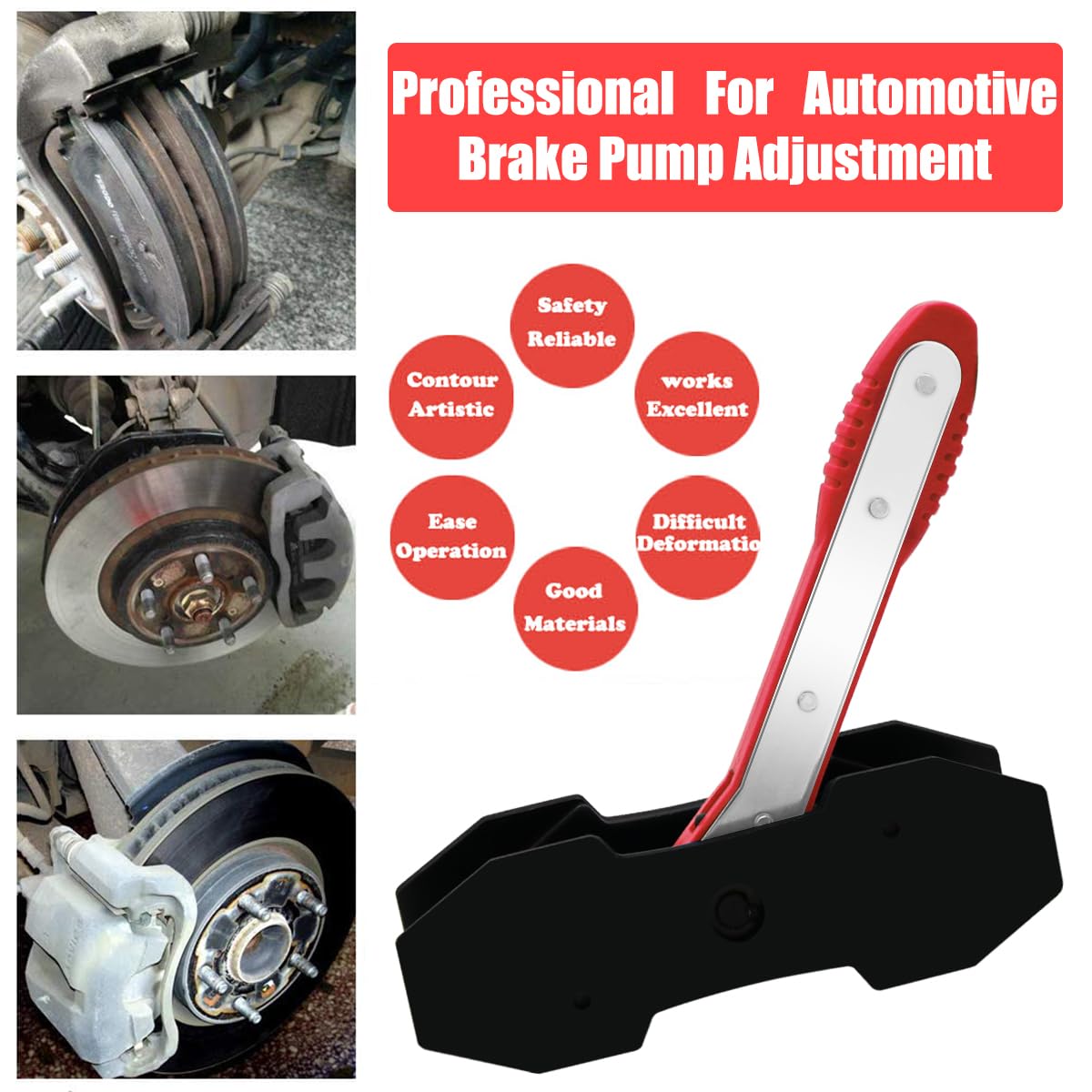 Brake Caliper Compression Tool, Brake Caliper Tool with 360 Degree Swing Ratchets, Caliper Piston Compressor Tool with 2PCS Steel Plates, Brake Caliper Press Tool with Brake Caliper Hooks, Red