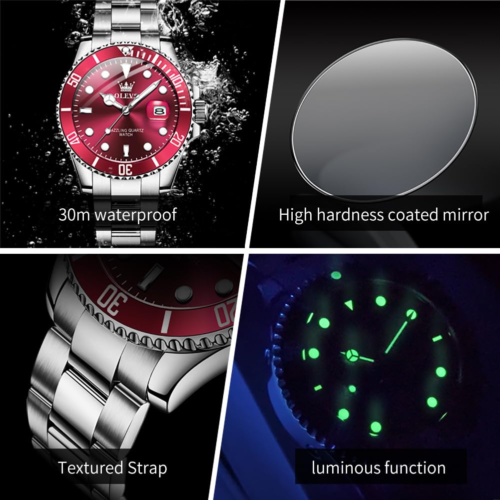 OLEVS Luxury Watches for Men Big Face Stainless Steel Business Dress Analog Quartz Watch with Day Waterproof Luminous Mens Wrist Watch