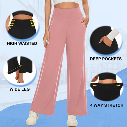 NEW YOUNG 3 Pack Women's Wide Leg Pants with Pockets High Waist Loose Sweatpants Casual Lounge Yoga Workout Palazzo