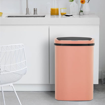 BestOffice | 13 Gallon Trash Can with Lid | Automatic Touchless Garbage Can | Odor Control | Modern Oval Design | Easy to Clean | Stainless Steel | Fits Any Kitchen, Bathroom, Office or Home
