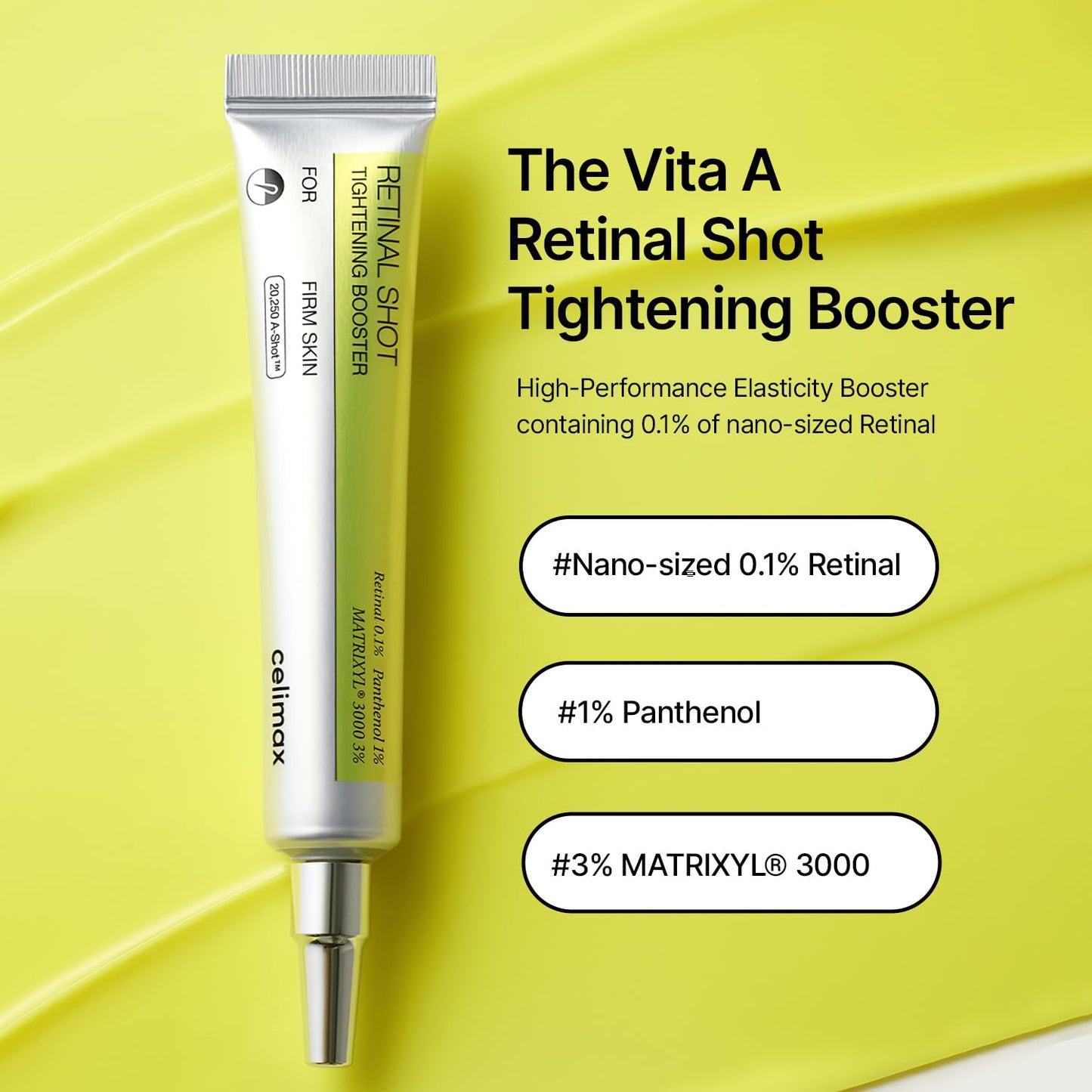 celimax The Vita A Retinal Shot Tightening Booster | 0.1% Retinal, 3% Matryxyl, High-Strength Retinoid for Anti-Aging, Pore Minimizer, Wrinkles & Fine Lines, Firmer Skin, 15ml, Korean Skin Care Gift