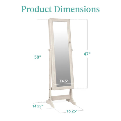 Best Choice Products Freestanding Jewelry Armoire Cabinet, Full Length Standing Mirror, Lockable Makeup Storage Organizer, w/Velvet Lining, 3 Angles, Lock, Accessory Pouch, 5 Shelves - White