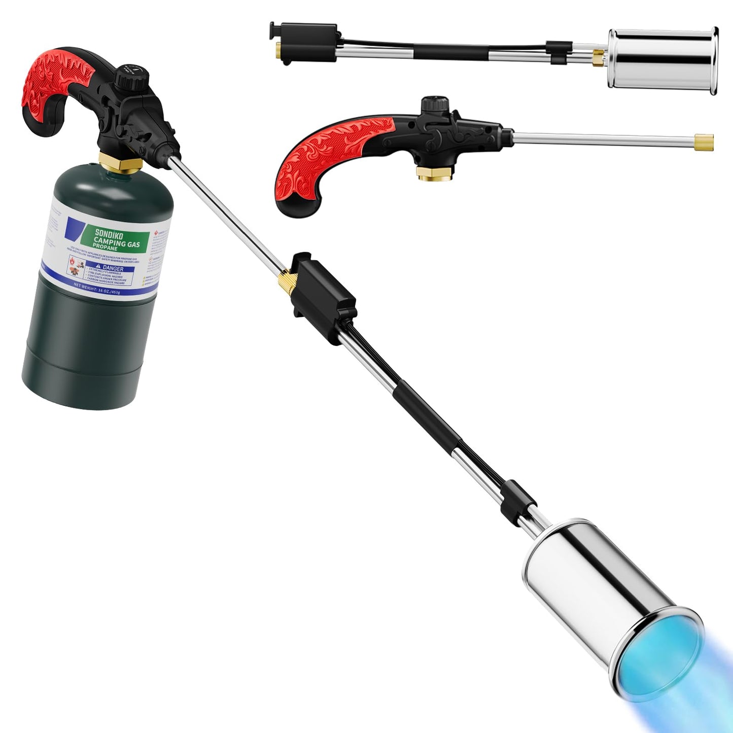 Sondiko Propane Torch Weed Burner, High Output Weed Torch Flamethrower, 30" Detachable Long Arm Heavy Duty Blow Torch For Garden, Wood, Ice, Snow, Melting(PROPANE TANK NOT INCLUDED)