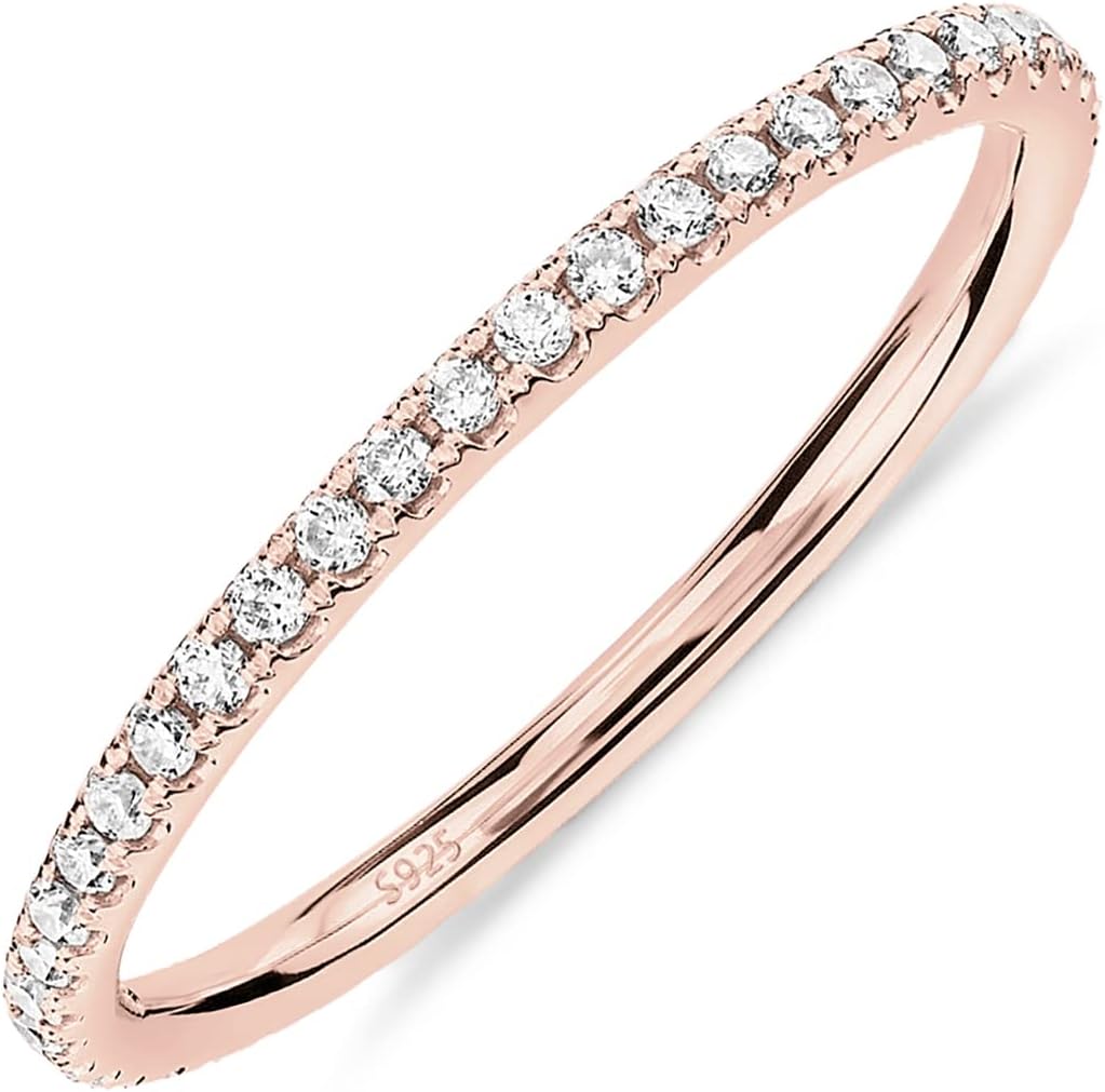 PAVOI Gold Plated Solid 925 Sterling Silver CZ Simulated Diamond Stackable Ring Eternity Bands for Women