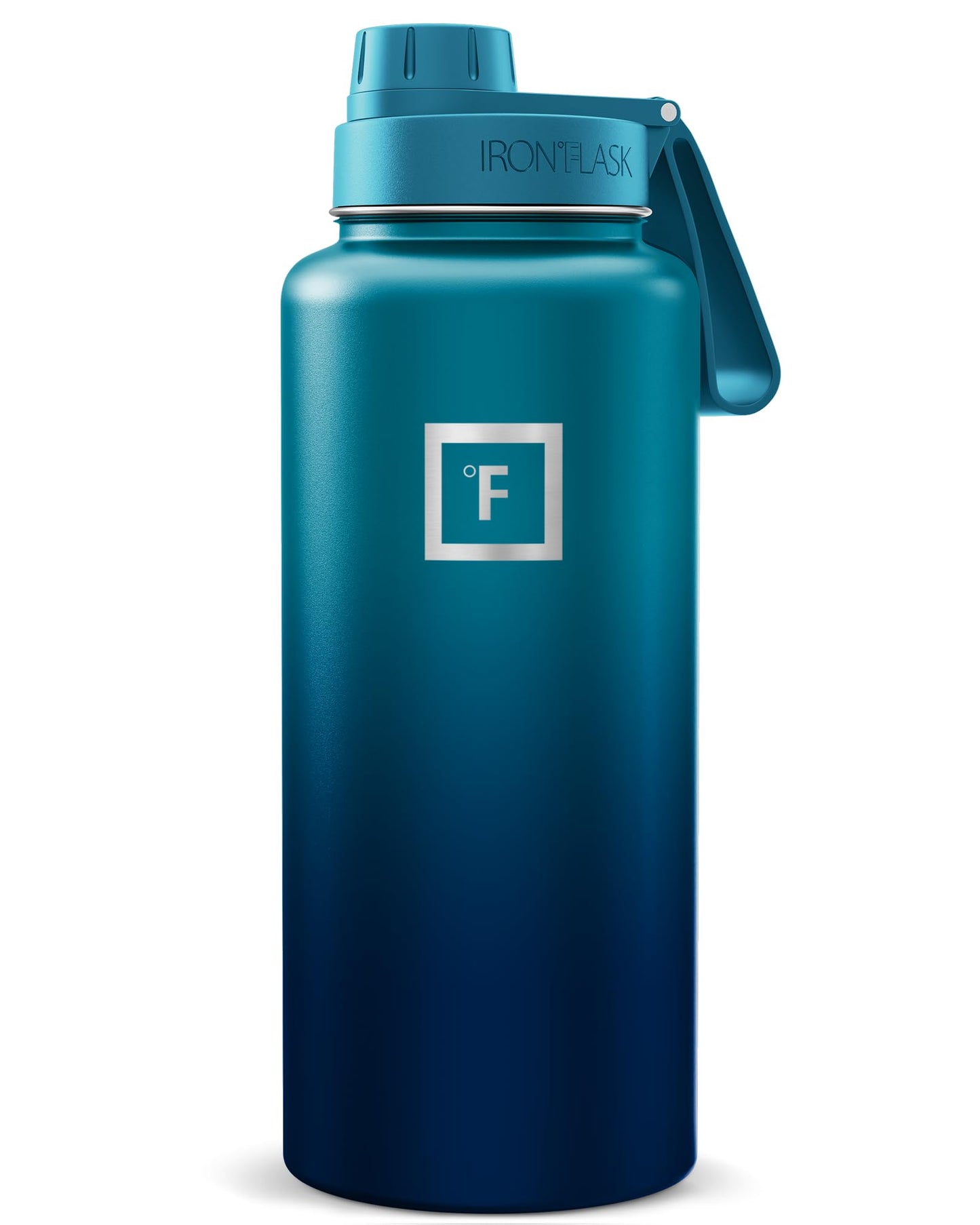 IRON °FLASK Camping & Hiking Hydration Flask with Straw, Wide Mouth Insulated Stainless Steel Sports Water Bottle - Midnight Black 24 oz - Straw (1 Lid)