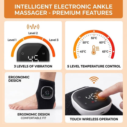 Red Light Cordless Ankle Massager with Heat & Vibration, for Foot & Ankle Pain Relief, 5 Heat Levels, 3 Massage Modes,Travel & Home Use (Charcoal Black-2 Pack)