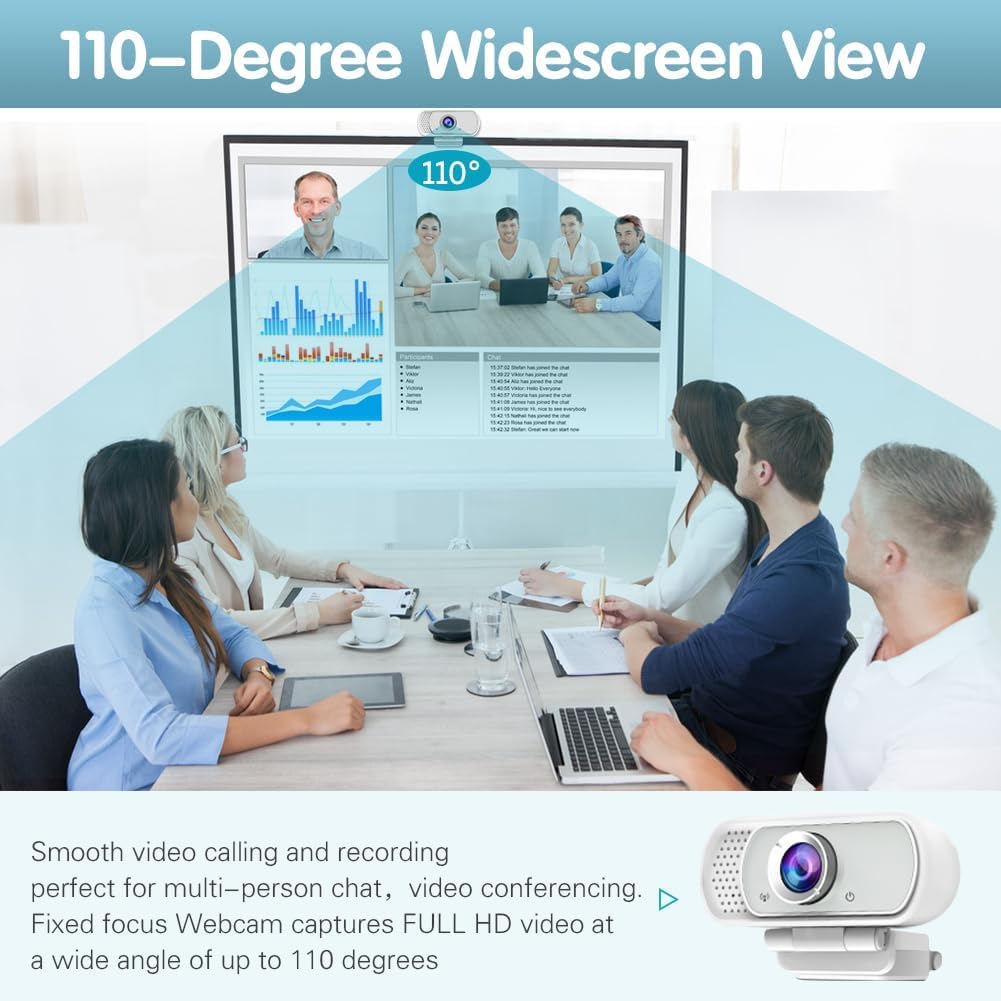 Webcam HD 1080p ,Live Streaming HD Camera with Stereo Microphone, PC Desktop or Laptop USB Webcam with 110 Degree View Angle, for Switch 2,Video Calling, Recording, Conferencing, Streaming, Gaming