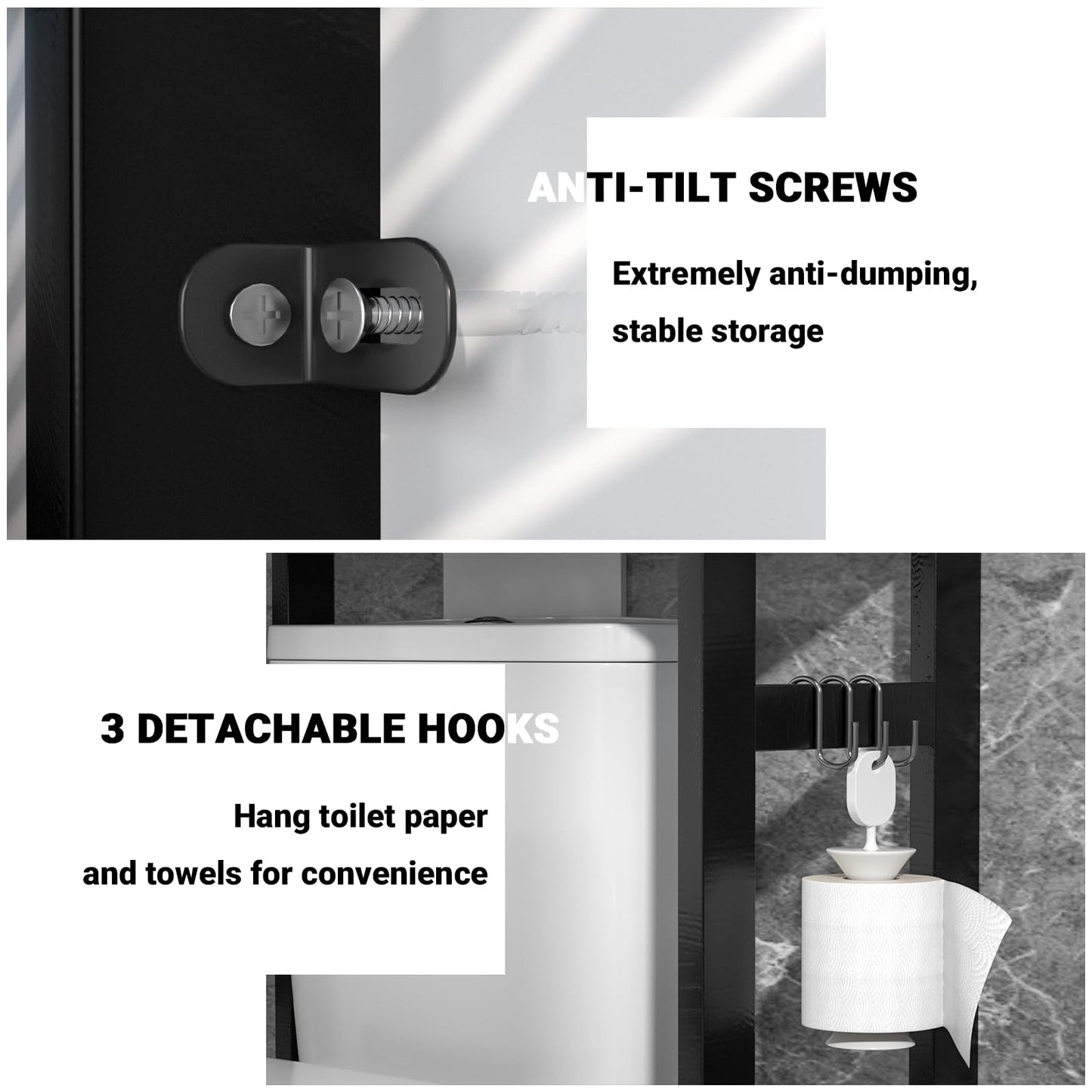Homykic Over The Toilet Storage, Bamboo Over Toilet Bathroom Organizer Rack, Freestanding Bathroom Shelves Above Toilet Storage with 3 Hooks, Bathroom Space Saver, No Rust, Easy to Assemble, White