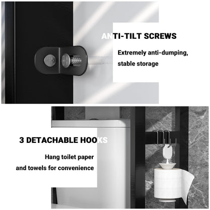 Homykic Over The Toilet Storage, Bamboo Over Toilet Bathroom Organizer Rack, Freestanding Bathroom Shelves Above Toilet Storage with 3 Hooks, Bathroom Space Saver, No Rust, Easy to Assemble, White
