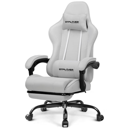 GTPLAYER Gaming Chair, Computer Chair with Footrest and Lumbar Support, Height Adjustable Game Chair with 360°-Swivel Seat and Headrest and for Office or Gaming (Pearl White)