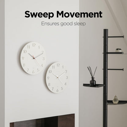 mooas Wooden Frame Flatwood Wall Clock,12" Non-Ticking Sweep Movement Decorative Battery Operated Wall Clock for Home Living Room Kitchen Bedroom Office School (Dark Brown)