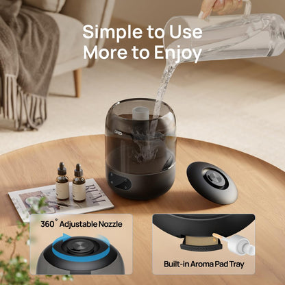 DREO Humidifiers for Bedroom, 3L Top Fill 30H & 26dB Quiet Runtime for Large Room, Cool Mist Ultrasonic Humidifier with Humidity Sensor, Night Light for Home, Baby, Nursery, Plants, 360° Nozzle, Black