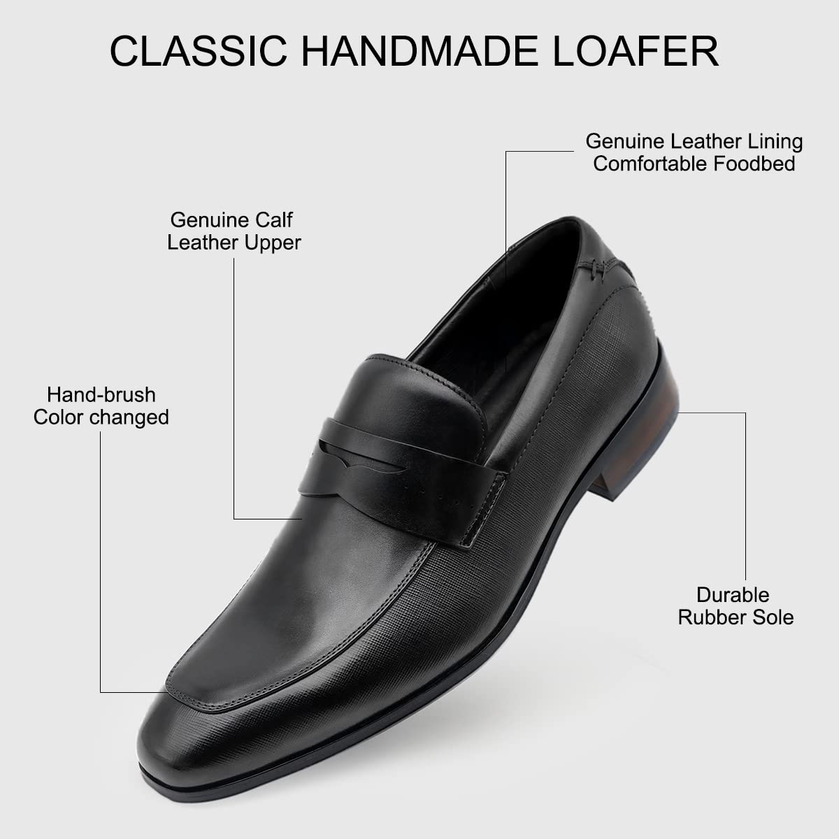 Men's Slip on Oxford Dress Shoes Classic Handmade Calfskin Manufacturing More Compact, Choose The Right Size to Modify The Foot Shape