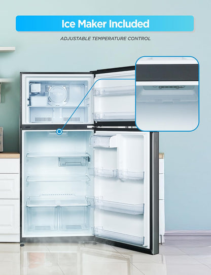 Commercial Cool 20 Cu. Ft. Top Mount Refrigerator with Freezer, 2-Door Refrigerator with Top Freezer and Adjustable Temperature Control, Ice Maker Ready, Energy Star Certified, Stainless Look
