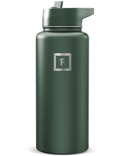 IRON °FLASK Camping & Hiking Hydration Flask with Straw, Wide Mouth Insulated Stainless Steel Sports Water Bottle - Midnight Black 24 oz - Straw (1 Lid)