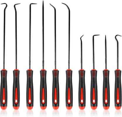 Rindion 10PCS Pick Set Mechanic, Hook and Pick Tool Set with Non-Slip Grip, Long & Mini Automotive Pick Set for O-Ring, Seal & Gasket Removal, Car Repair, Mechanical and DIY Use(Red)