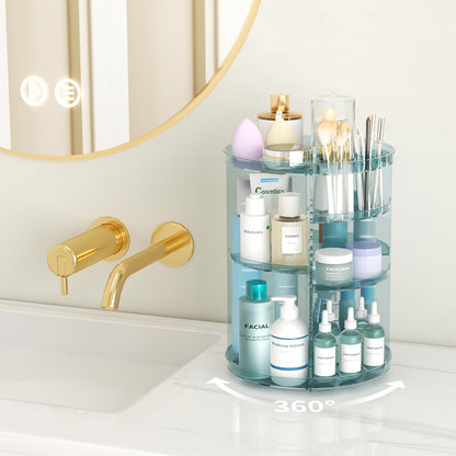 Rotating Makeup Organizer, DIY 8 Adjustable Layers Spinning Skincare Storage, Cosmetic Display Case with Brush Holder and Perfume Tray, Multi-Function Vanity Bathroom Countertop Organizer Black