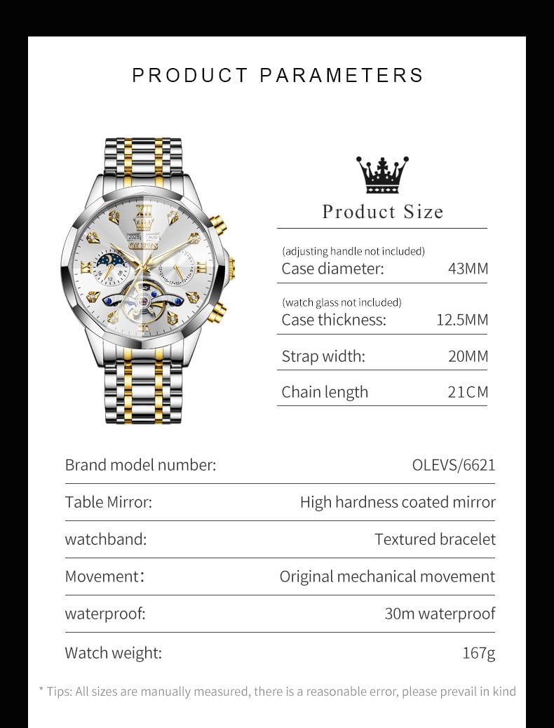 OLEVS Skeleton Men Watches Automatic Business Luxury Diamond Self Winding Watch for Men Stainless Steel Calendar Wrist Watch