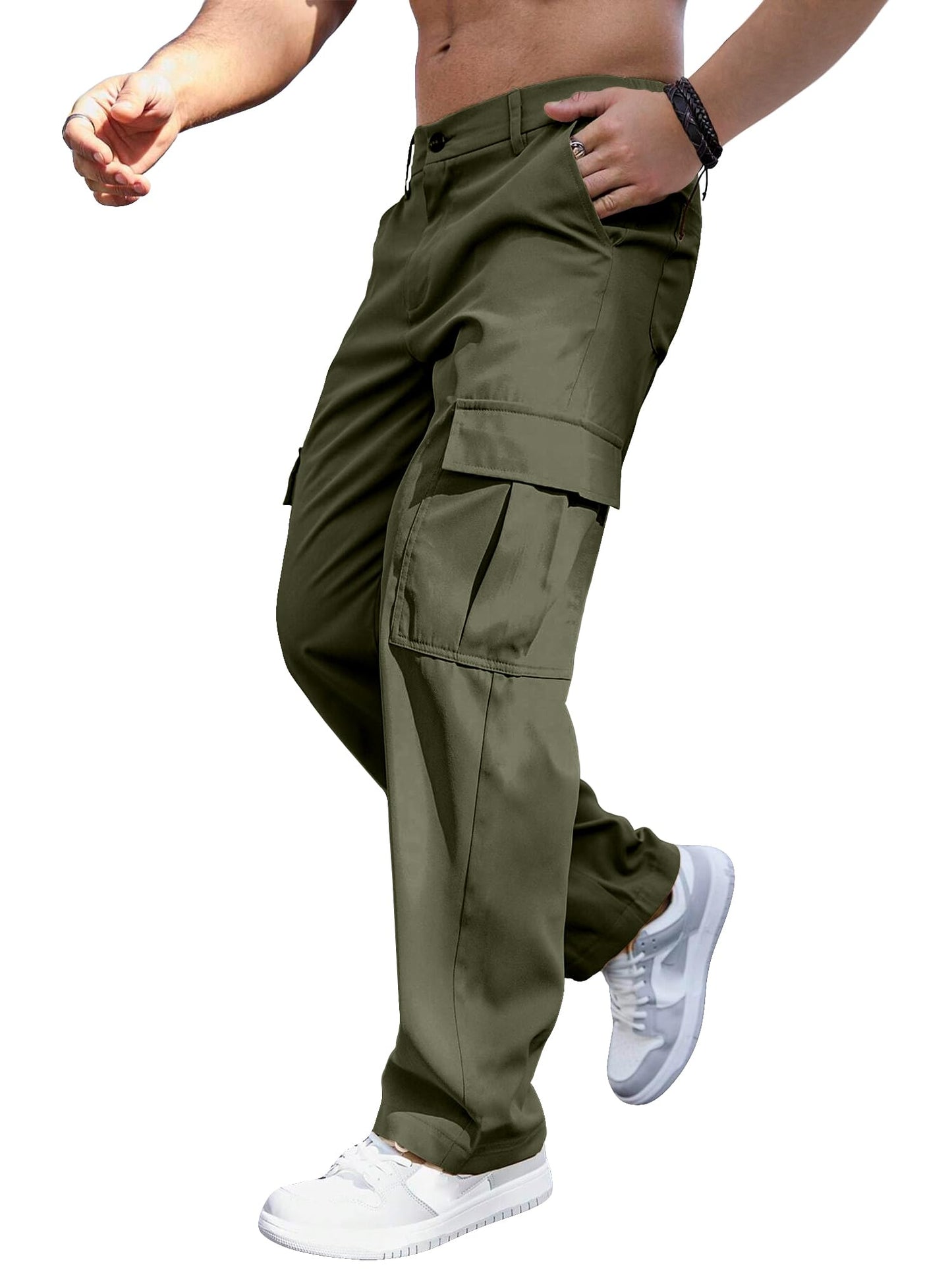 Comdecevis Mens Casual Cargo Pants Baggy Straight Leg Sweatpants with Large Flap Pockets Hiking Sports Trousers