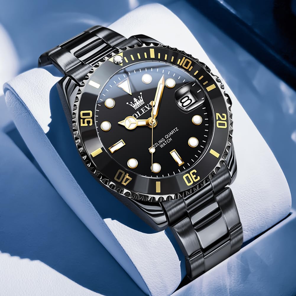 OLEVS Luxury Watches for Men Big Face Stainless Steel Business Dress Analog Quartz Watch with Day Waterproof Luminous Mens Wrist Watch