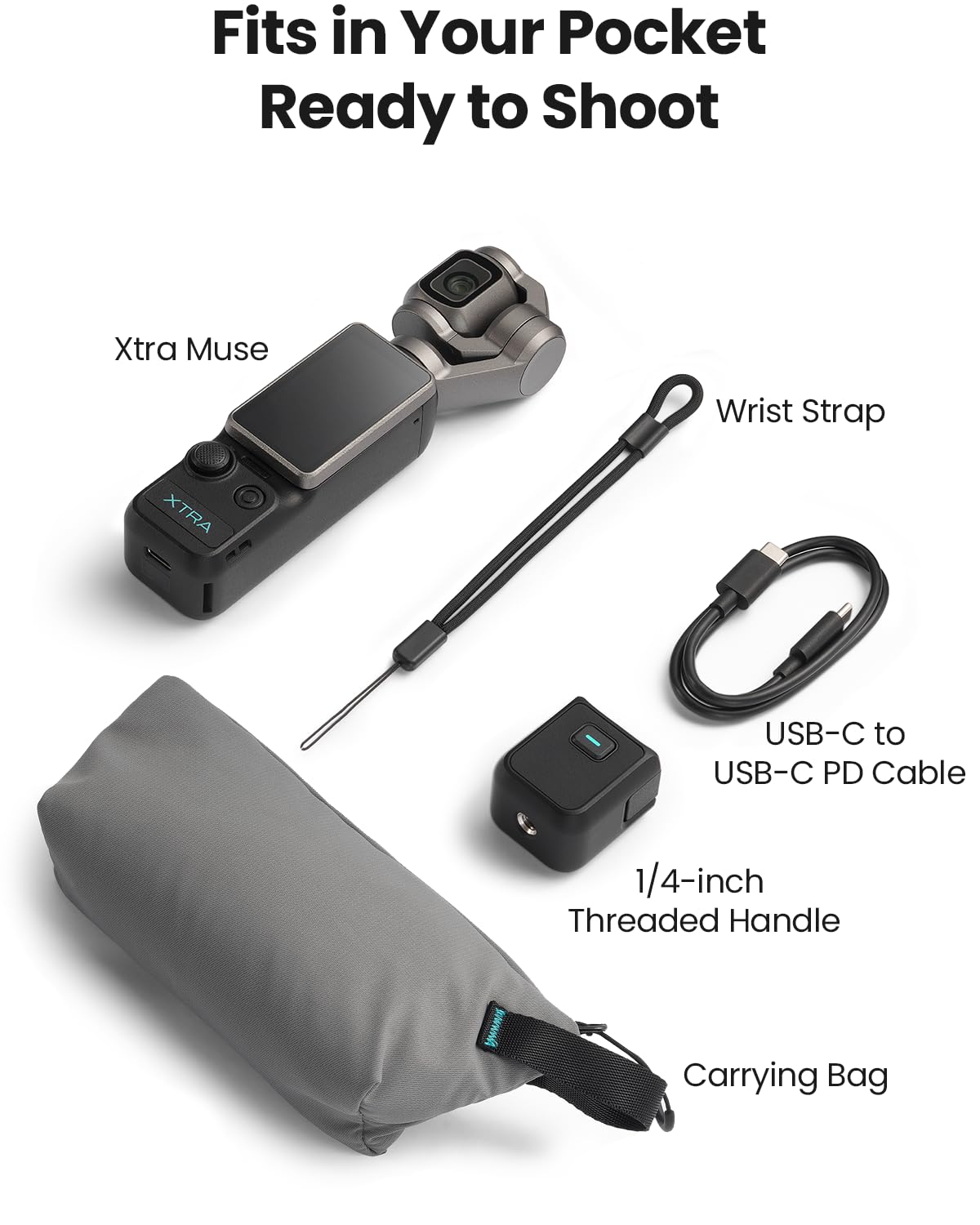 Xtra Muse, Vlogging Camera with 1'' CMOS & 4K/120fps Videos, Pocket Camera with 3-Axis Gimbal Stabilizer, Fast Focusing, Face/Object Tracking, Digital Video Camera for Photography, Digital Camera