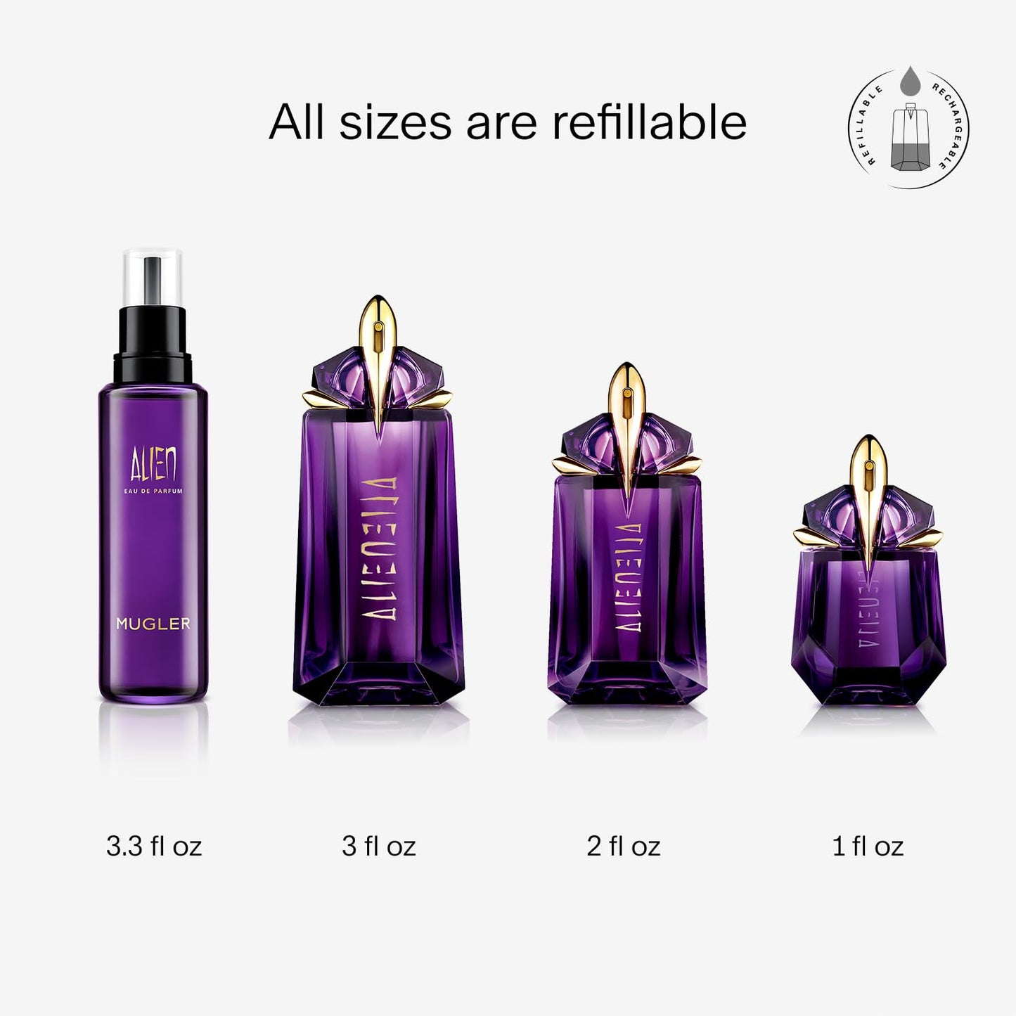 Mugler Alien Refill Bundle - Eau de Parfum - Women's Perfume - Floral & Woody - With Jasmine, Wood, and Amber - Long Lasting Fragrance - Refill & 2 Fl Oz Fragrance