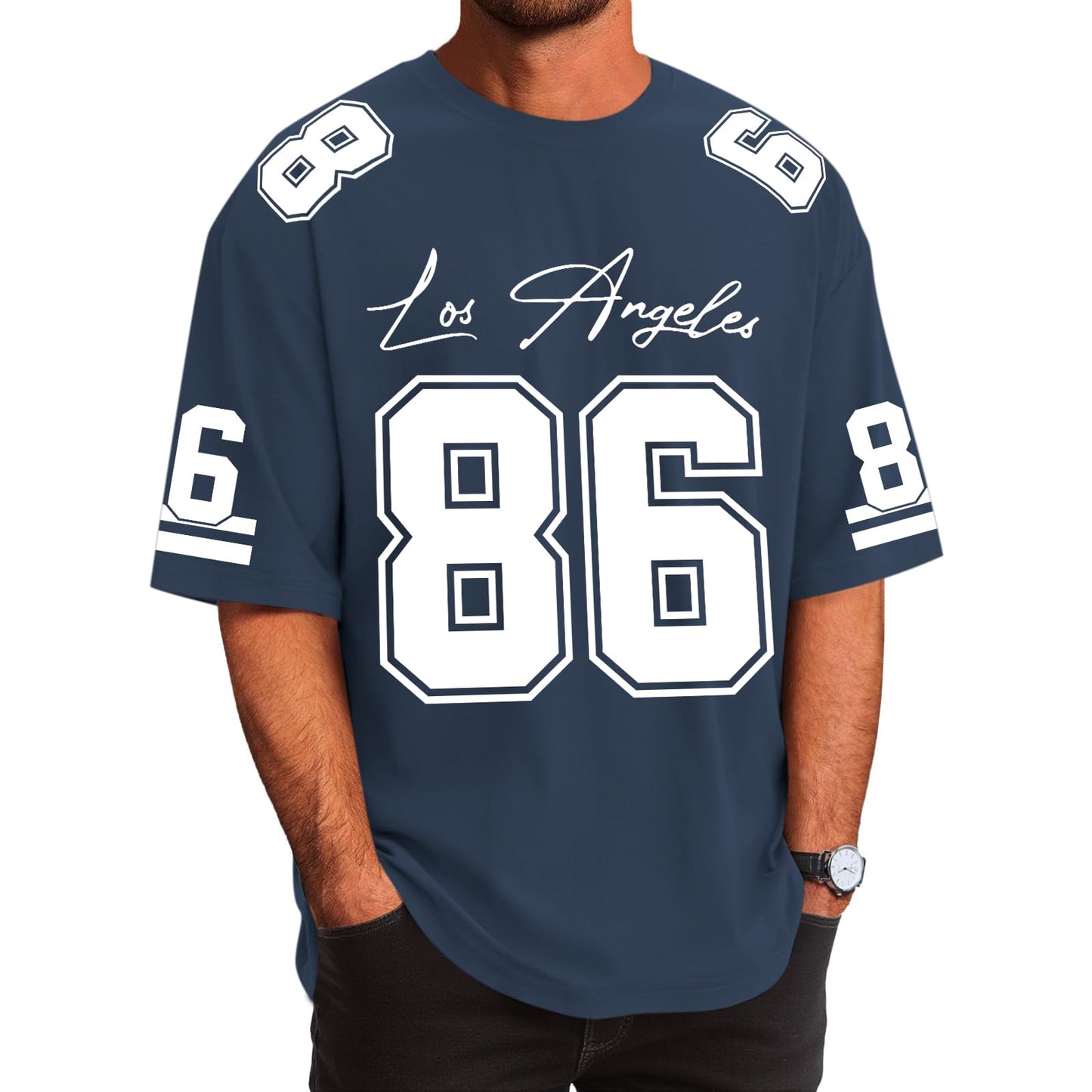 Graphic Tees Men Oversized Streetwear Tshirts for Men Number Los Angeles Print Jerseys Shirt Casual Tee Top