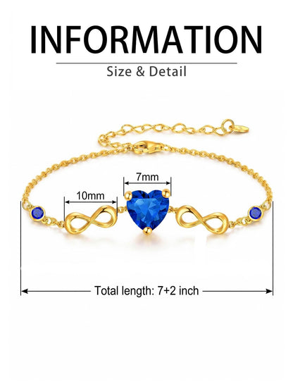 14K Gold Infinity Birthstone Bracelets for Women, Infinity Love Heart Birthstone Link Bracelets for Women, 14K Gold Plated Jewelry Birthday Gifts for Wife Girlfriend Mom, 7+2 Inch
