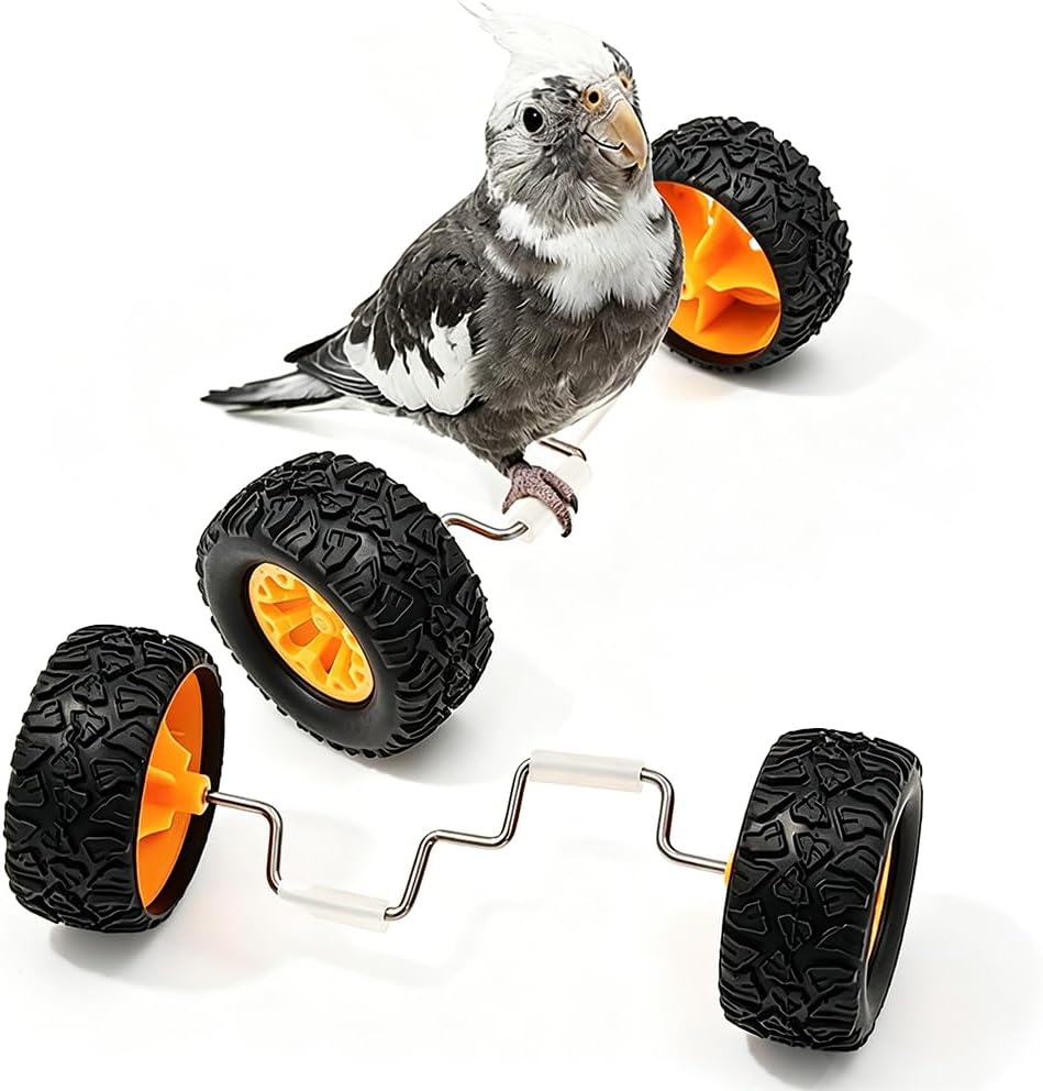 Bird Intelligence Training Toys, Balance Bike Accessories for Parrots, Parrot Puzzle Bicycle Table Top Prop, Educational Interactive Bird Exercising Foot Talon Toy, 2 Pieces, Orange