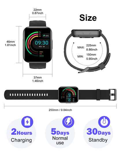 Smart Watch (Answer/Make Calls), 1.85" Smart Watches for Men Women Digital Watch Fitness Tracker with 100+ Sport Modes Heart Rate Monitor for iOS Android Phones Waterproof Black