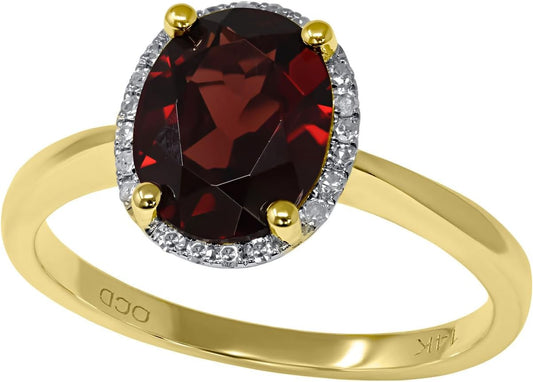 14K Yellow Gold 2-3/8 Ct Genuine Garnet Oval Diamond Ring, size 7