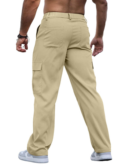Comdecevis Mens Casual Cargo Pants Baggy Straight Leg Sweatpants with Large Flap Pockets Hiking Sports Trousers