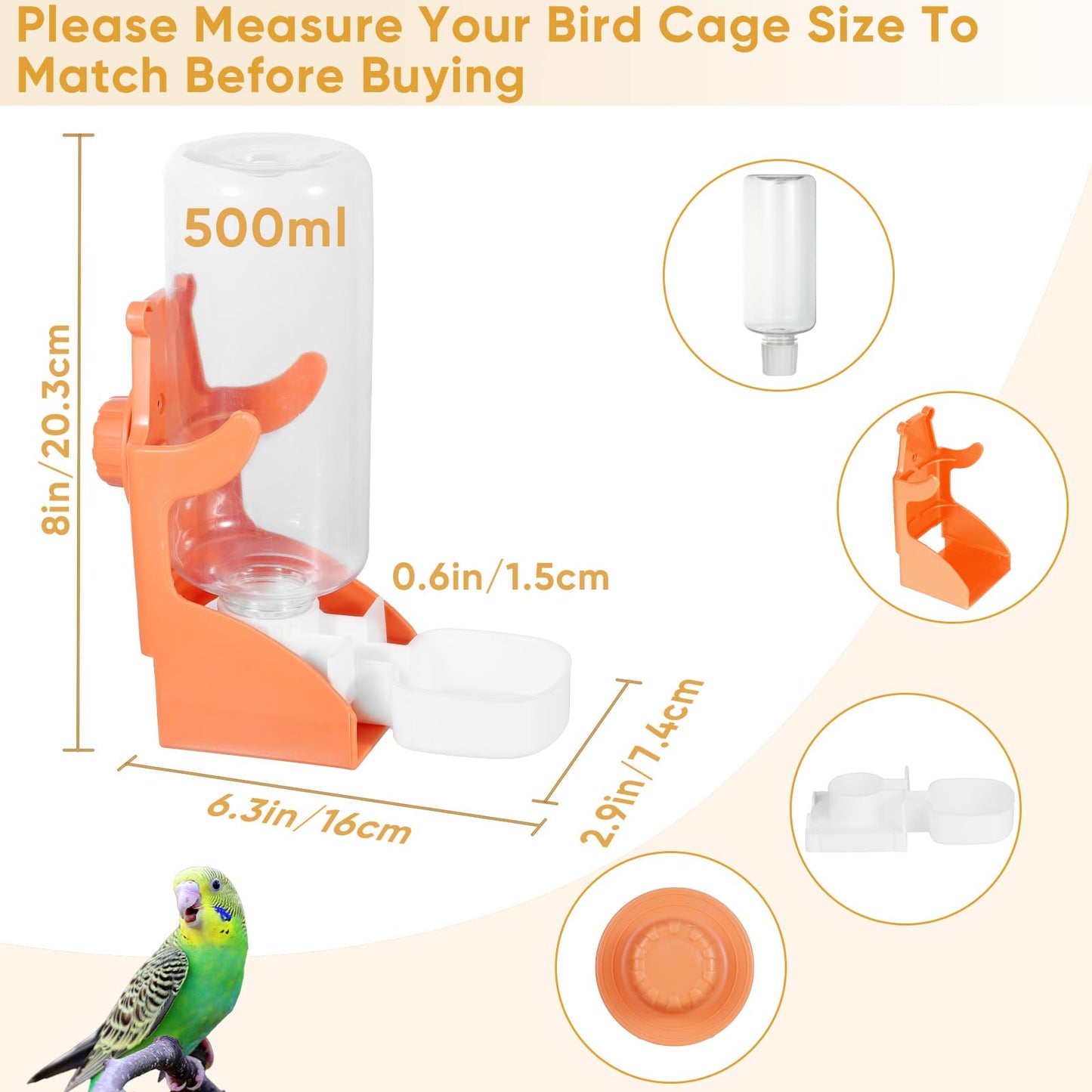 Kenond No Mess Bird Feeder Water Dispenser Set, Automatic Parrot Feeder Cage Accessories, Clear Parakeet Seed Container Food Drinker for Cage, Cockatiel Finch Lovebirds Budgies Canary (Blue)
