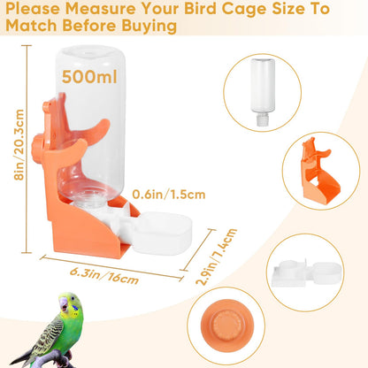 Kenond No Mess Bird Feeder Water Dispenser Set, Automatic Parrot Feeder Cage Accessories, Clear Parakeet Seed Container Food Drinker for Cage, Cockatiel Finch Lovebirds Budgies Canary (Blue)