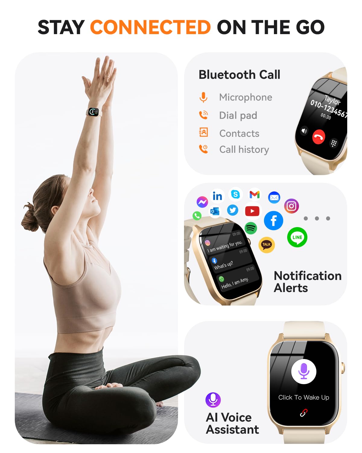 Smart Watches for Women Men, Fitness Tracker Watch with 110 Sports Modes, Step Counter/Sleep Monitor/Pedometer, IP68 Waterproof, Bluetooth Call & Music Control Smartwatch for iPhone/Android,Starlight