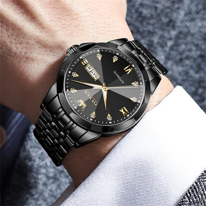 OLEVS Skeleton Men Watches Automatic Business Luxury Diamond Self Winding Watch for Men Stainless Steel Calendar Wrist Watch