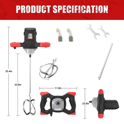 IMAYCC Handheld Cement Mixer, Portable Concrete Mixer,110V 6 Speed Mixing Drill, 2100W Drill Mixer for mud,Motar,Paint, Grout, Plaster,Thinset etc.