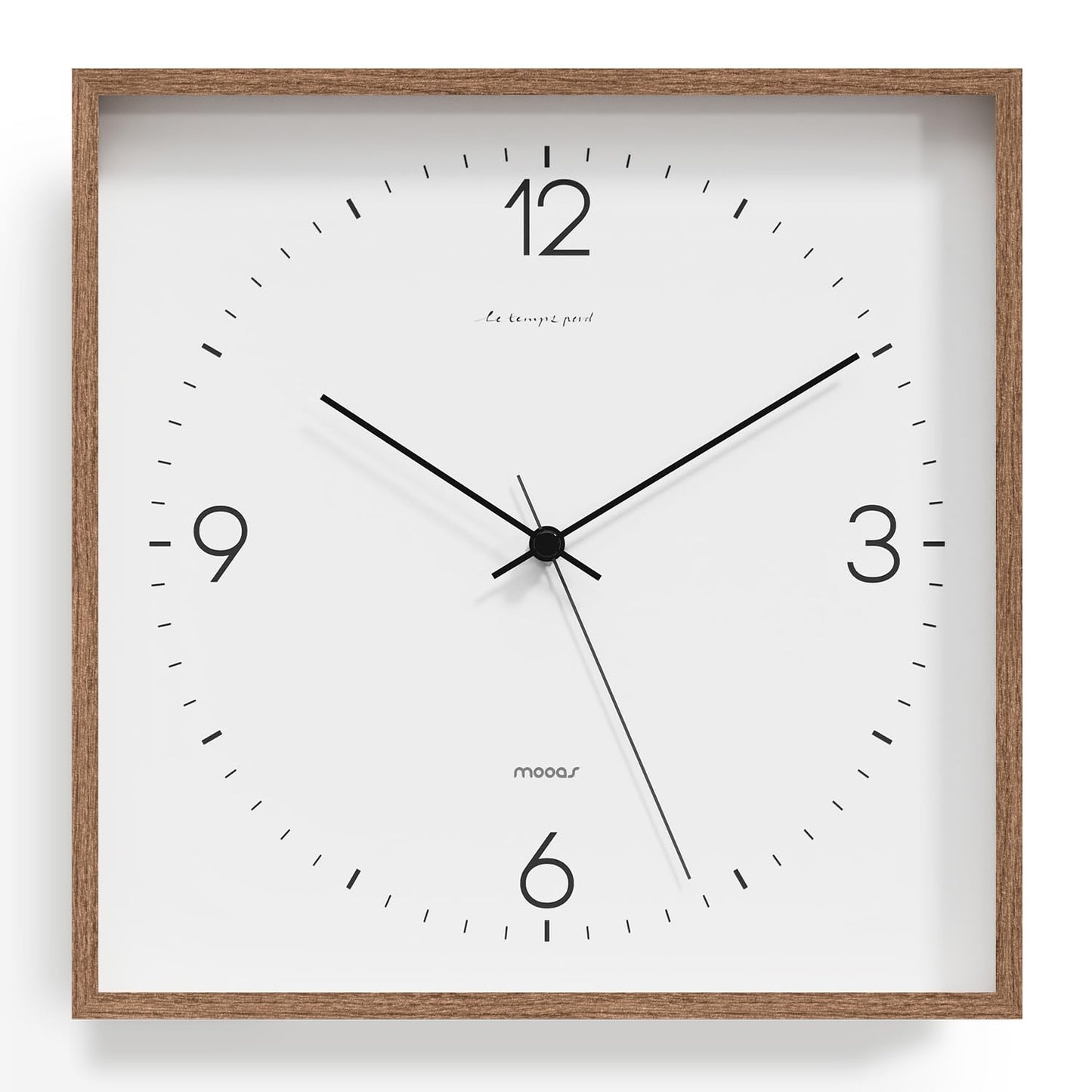 mooas Wooden Frame Flatwood Wall Clock,12" Non-Ticking Sweep Movement Decorative Battery Operated Wall Clock for Home Living Room Kitchen Bedroom Office School (Dark Brown)