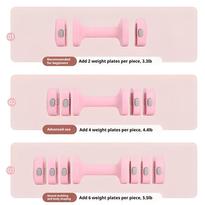 Adjustable Dumbbell Set of 2, 4 in 1 Free Weights for Women with Fast Adjustment, Home Gym & Outdoor Exercise Training, Includes 2.2lb 3.3lb 4.4lb 5.5lb Hand Weights, Compatible with Kettlebells