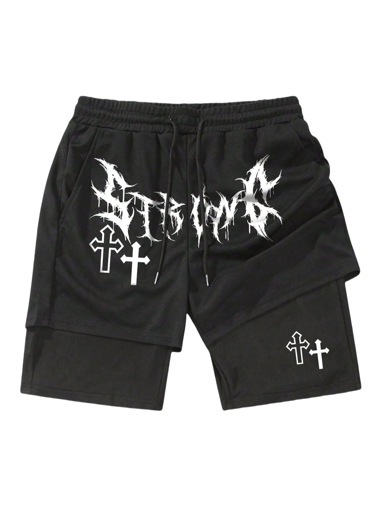 QJQ Men's 2 in 1 Goth Graphic Drawstring Elastic Waist Shorts Summer Casual Workout Athletic Gym Track Shorts