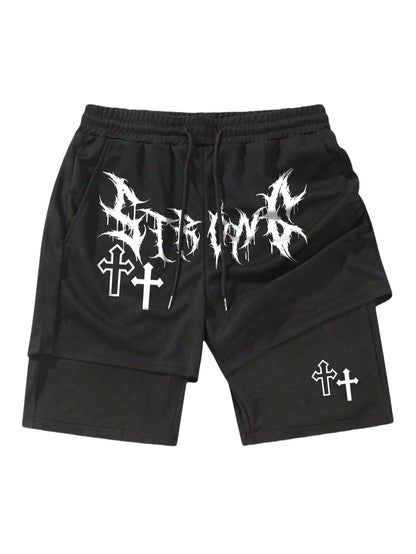 QJQ Men's 2 in 1 Goth Graphic Drawstring Elastic Waist Shorts Summer Casual Workout Athletic Gym Track Shorts