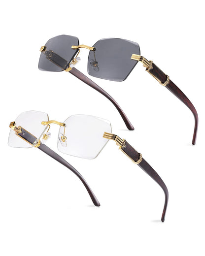 Pro Acme Rimless Rectangle Sunglasses for Men Women Hexagon Shade Eyewear Frameless y2k Glasses
