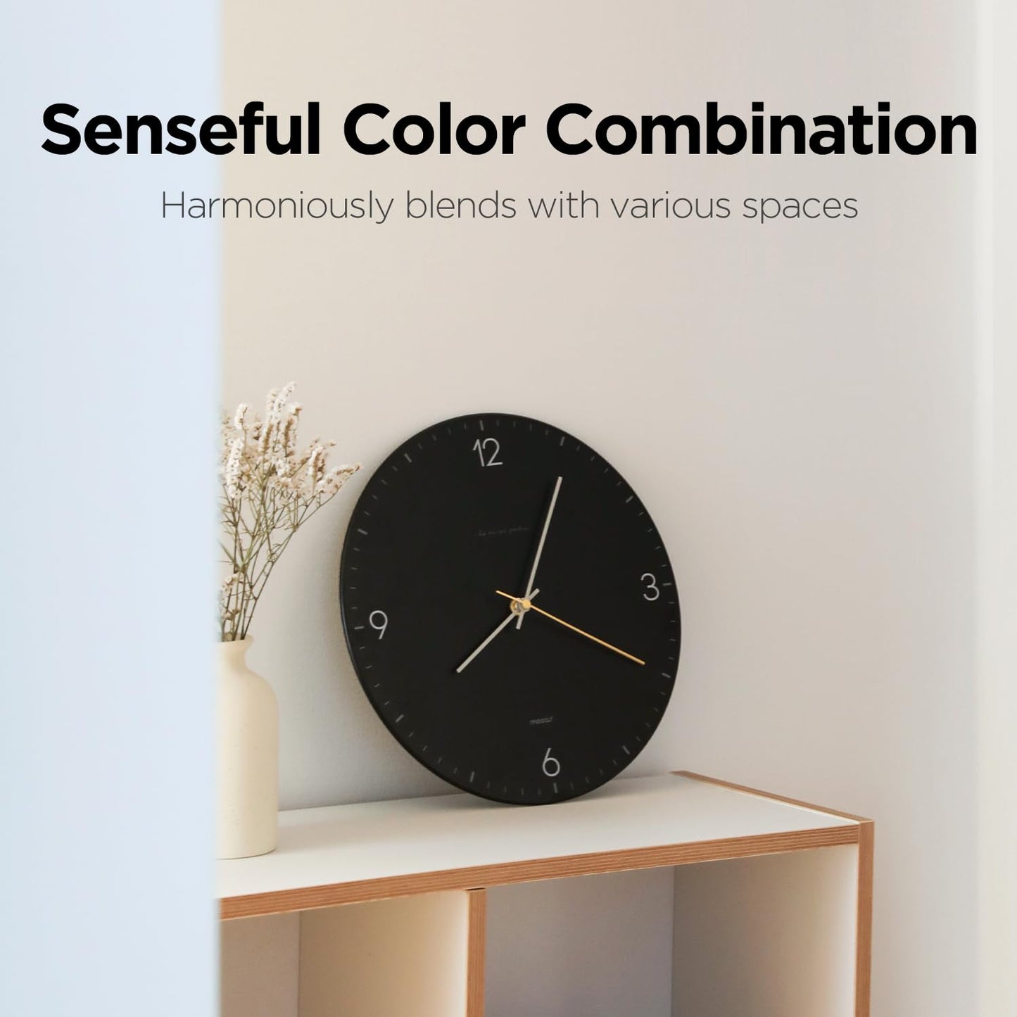 mooas Wooden Frame Flatwood Wall Clock,12" Non-Ticking Sweep Movement Decorative Battery Operated Wall Clock for Home Living Room Kitchen Bedroom Office School (Dark Brown)