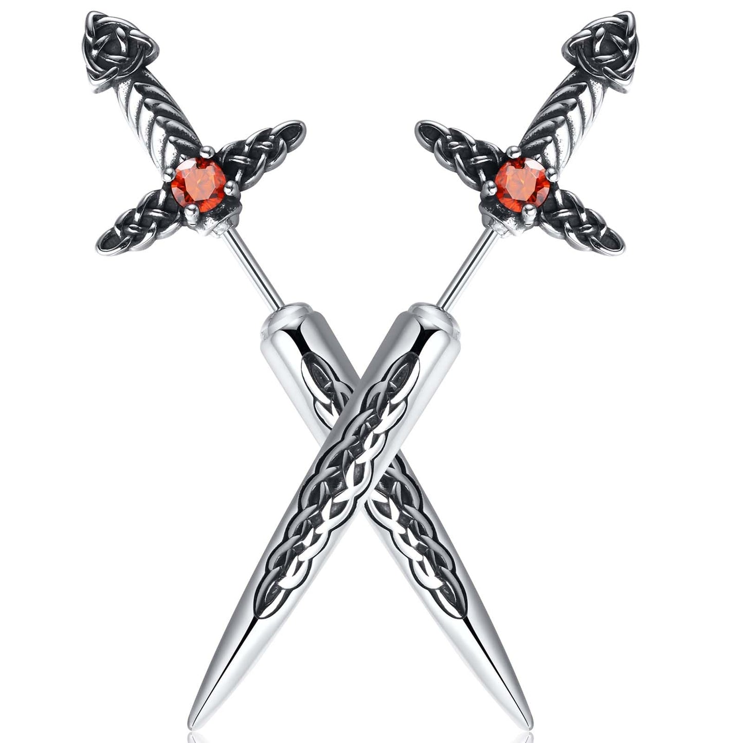 Hisatan Sword Earrings for Men Women, Stainless Steel Gothic Dagger Celtic Knot Irish Studs Earrings, Cool Punk Hip Pop Cubic Zirconia Dangle Goth Screw Spike Earring Jewelry